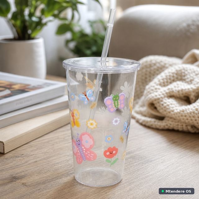 Plastic Floral Straw Tumbler